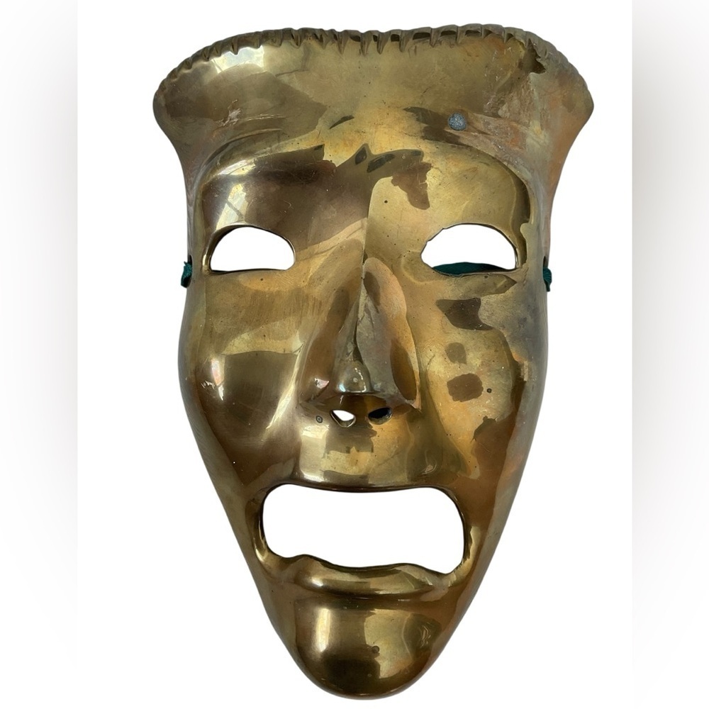 Vintage Solid Brass Theater Tragedy Mask Wall Hanging Decor 7 Inch